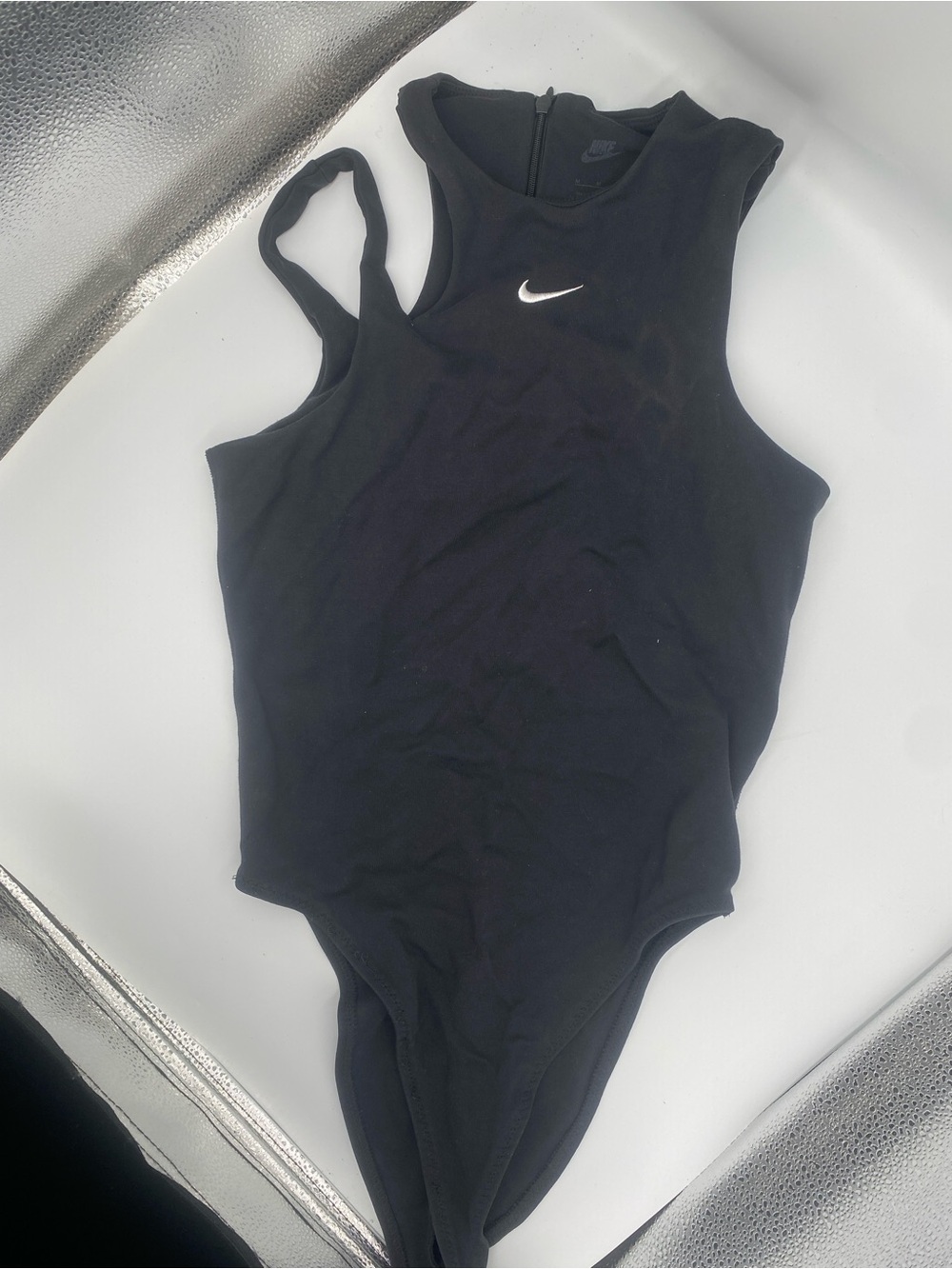 Nike Black One-Piece Bodysuit with White Swoosh